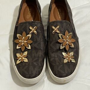 Michael Kors Dark Brown Floral Slip-On Shoes Women’s Size 8.5 Medium
